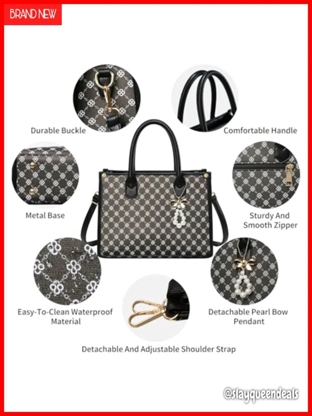 Women Satchel Handbag 3-Piece Set with Wallet, PU Leather, Checkered